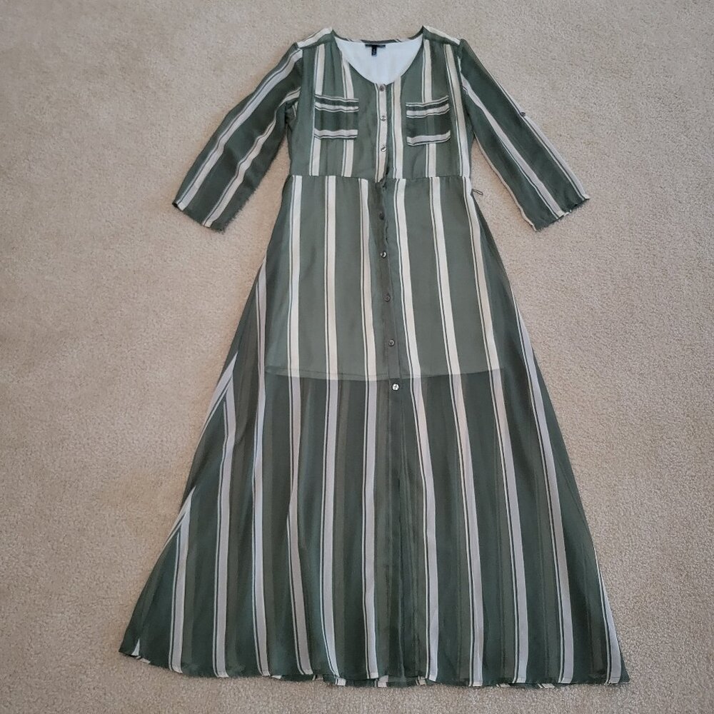 Allison Britney Green Stripe Maxi Sheer dress Size Small